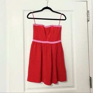 Jay Godfrey Red Pink Colorblock Strapless Dress